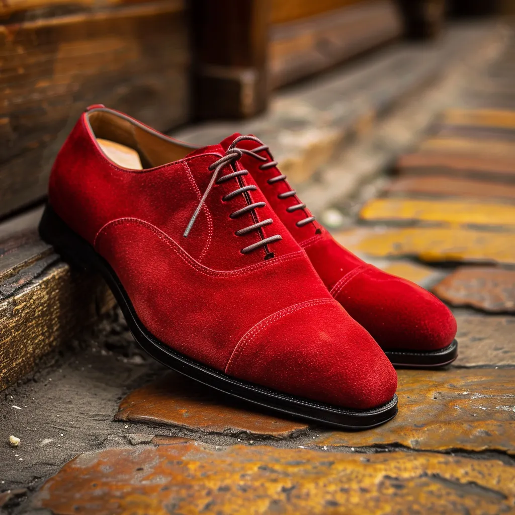 Red Suede Leather Pompeo Lace-Up Oxford Shoes sold by Costoso Italiano