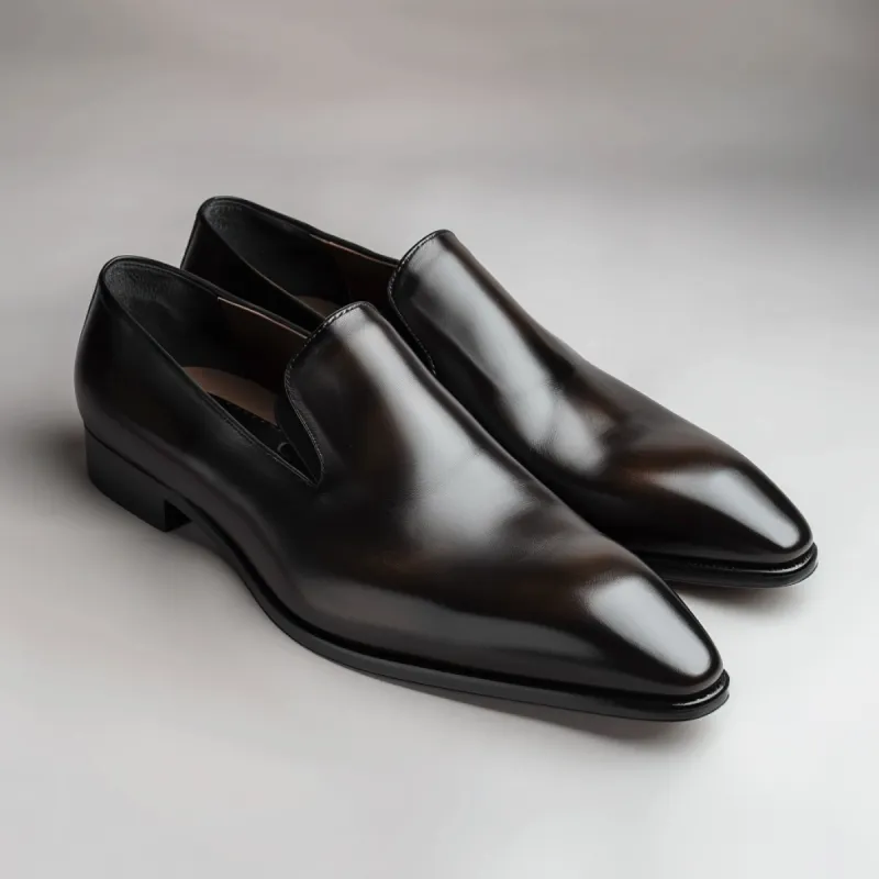 Black Leather Pointed Shape Power Presence Loafer - Summer 2024 Collection sold by Costoso Italiano