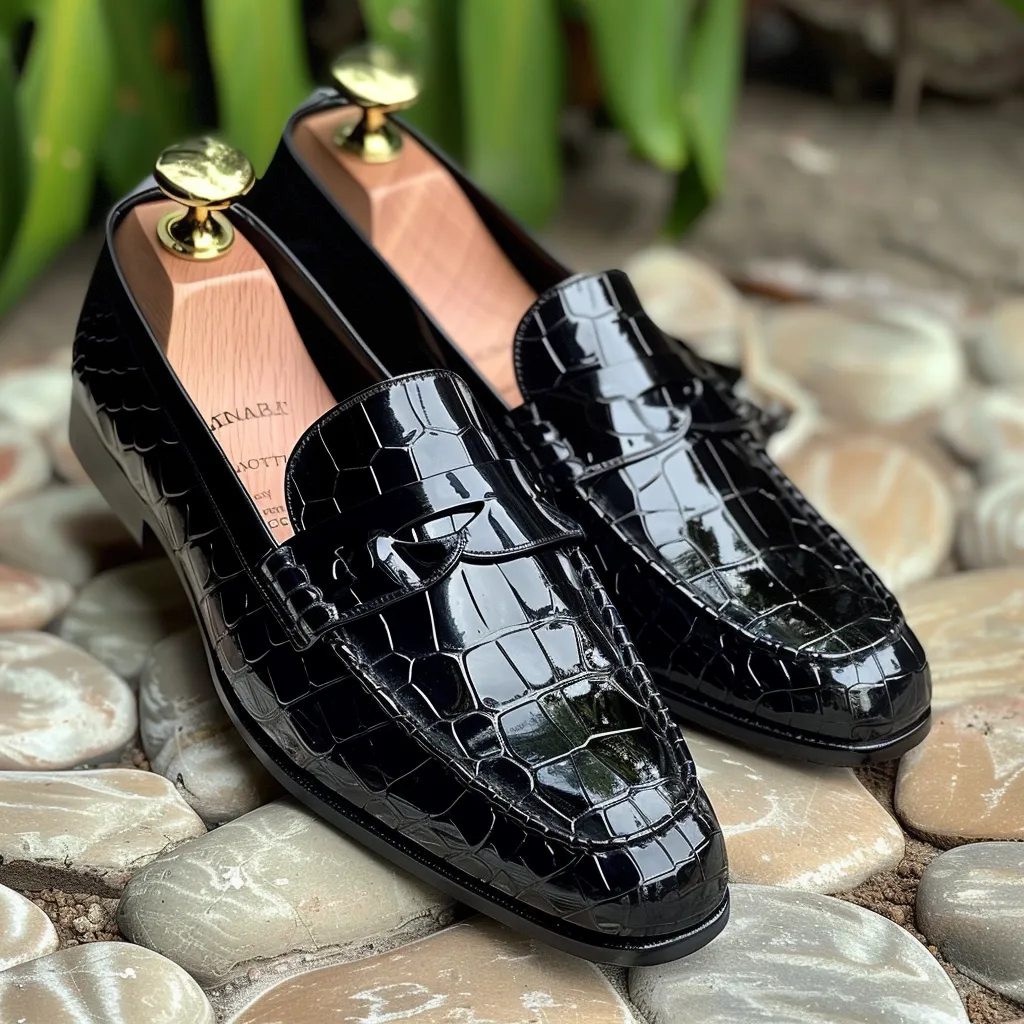Black Croc Print Leather Balthazar Loafers : The Dapper Edit sold by Costoso Italiano