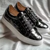 Black Croc Print Leather Nicola Lace Up With White Sole Sneakers sold by Costoso Italiano