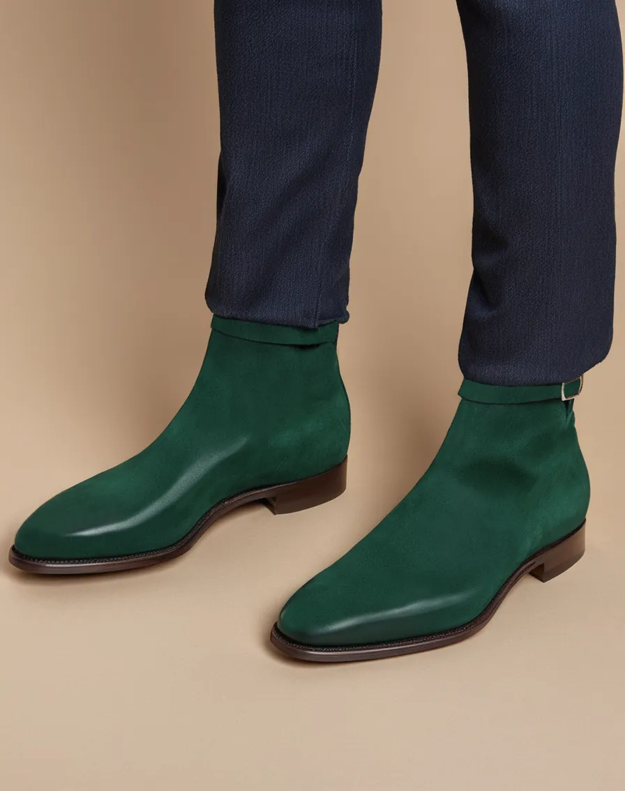 Dark Green Suede Leather Cracio Slip On Jodhpur Boots sold by Costoso Italiano