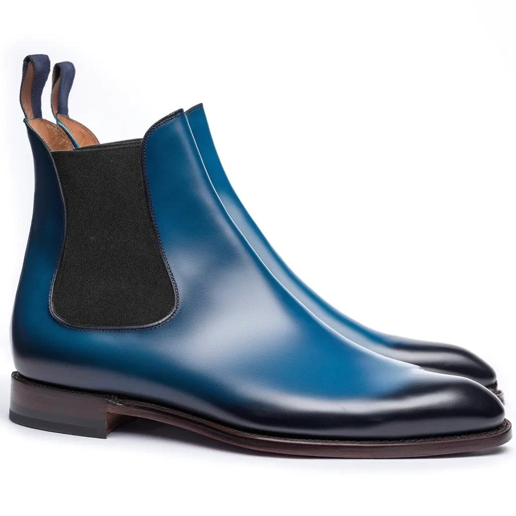 Flat Feet Shoes - Blue Leather Fenland Slip On Chelsea Boots with Arch Support sold by Costoso Italiano