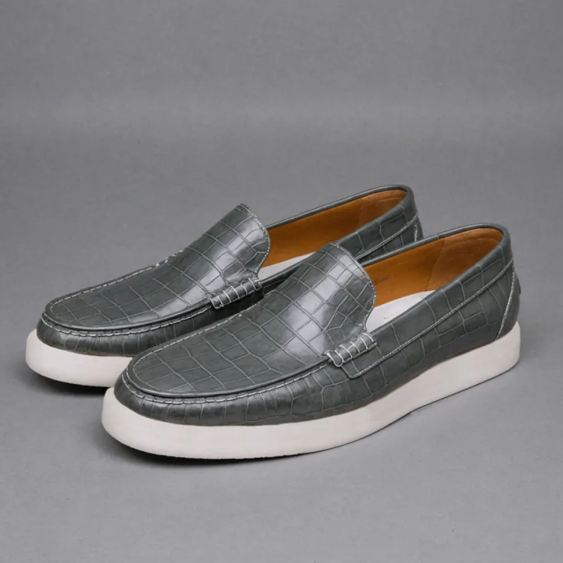 Grey Croc Print Leather Anthea Slip On Sneakers sold by Costoso Italiano