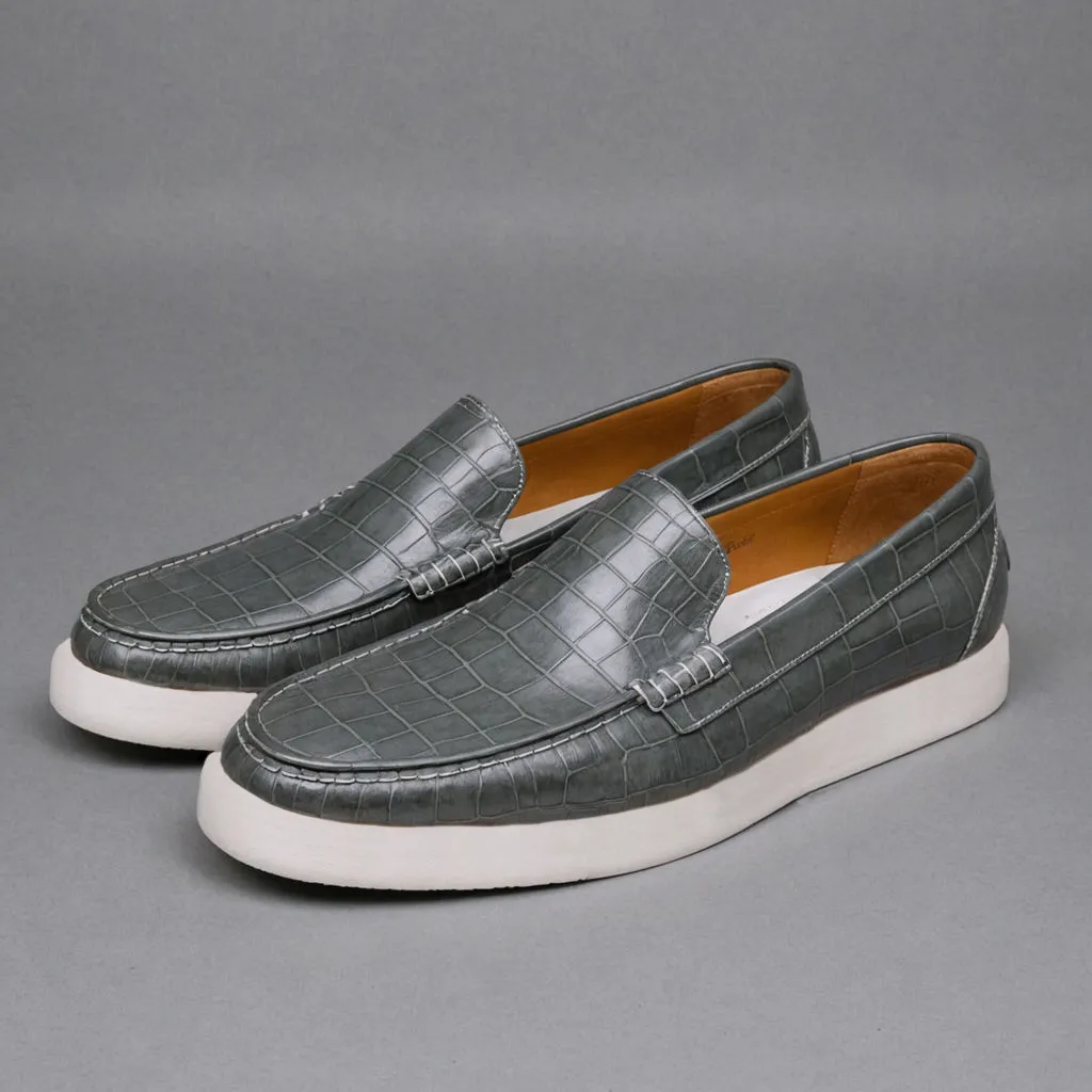 Grey Croc Print Leather Anthea Slip On Sneakers sold by Costoso Italiano