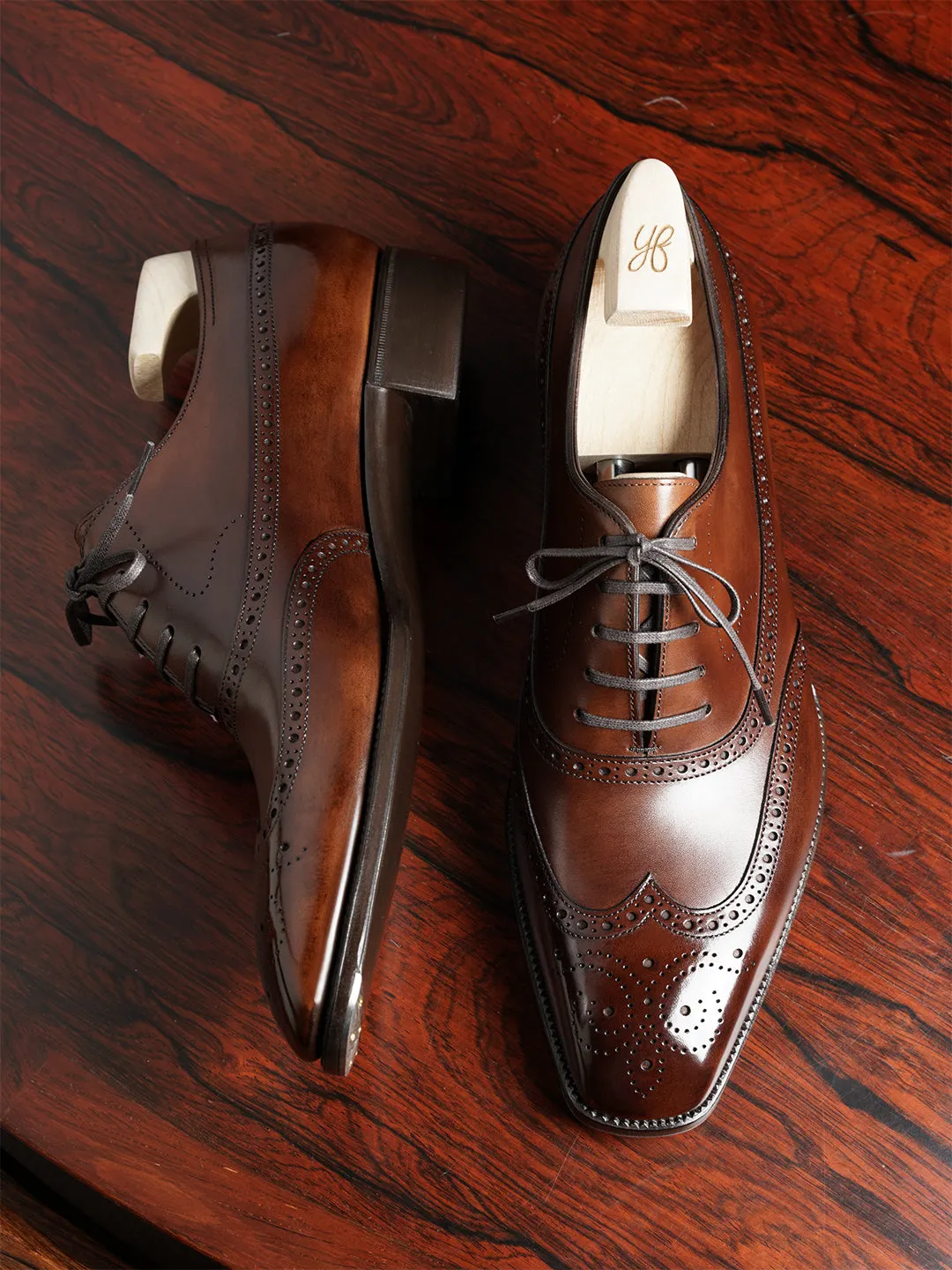 Dark Tan Leather Cedria Brogue Wingtip Oxfords - Formal Shoes sold by Costoso Italiano product image thumbnail 5