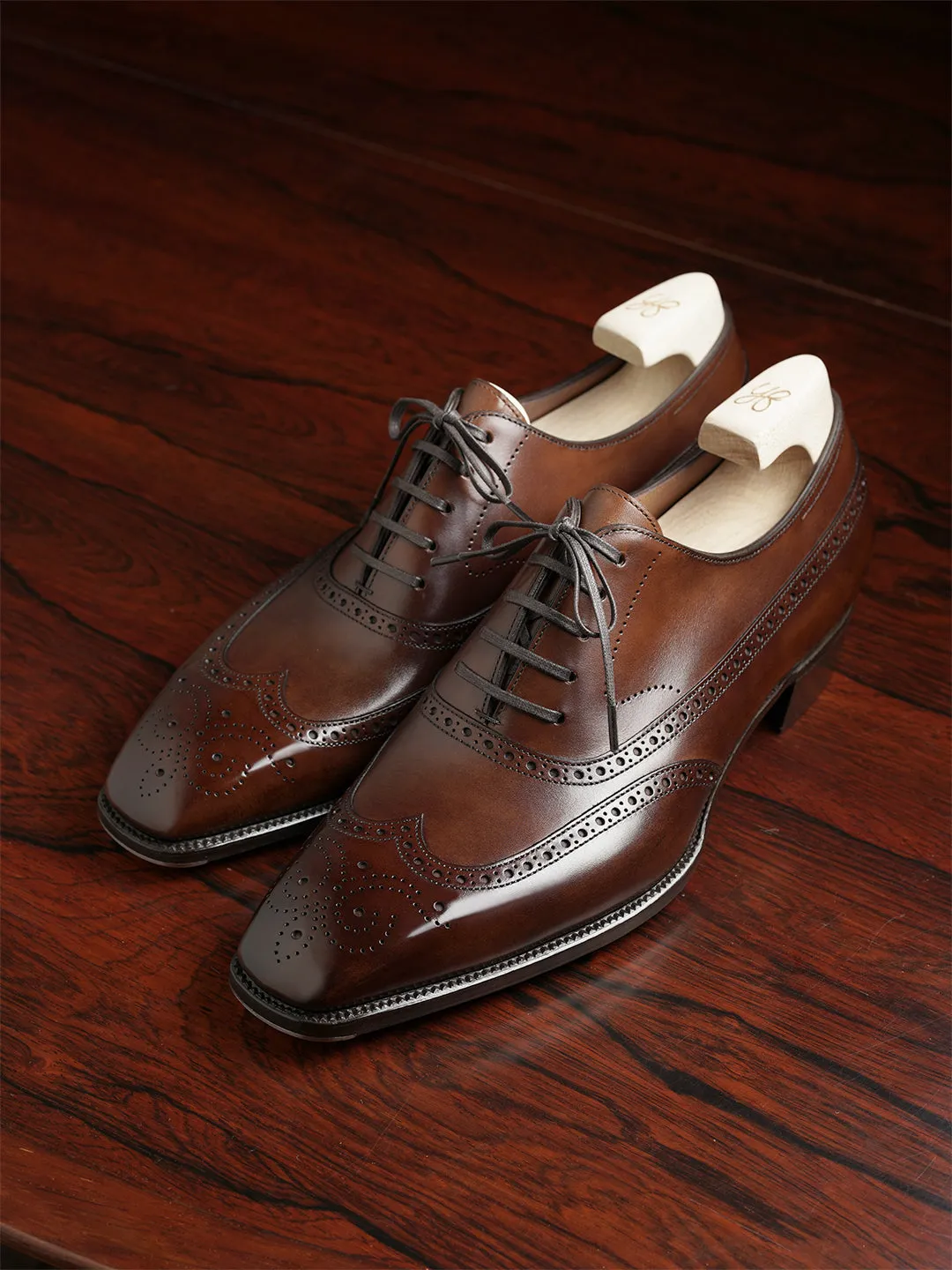 Dark Tan Leather Cedria Brogue Wingtip Oxfords - Formal Shoes sold by Costoso Italiano product image thumbnail 4