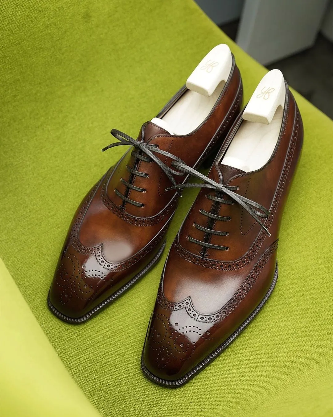 Dark Tan Leather Cedria Brogue Wingtip Oxfords - Formal Shoes sold by Costoso Italiano product image thumbnail 2