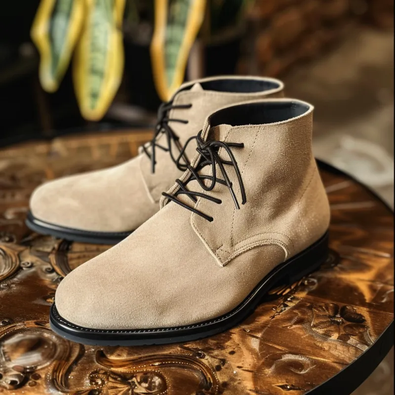 Beige Suede Ciro Lace Up Chukka Boots : The Dapper Edit sold by Costoso Italiano