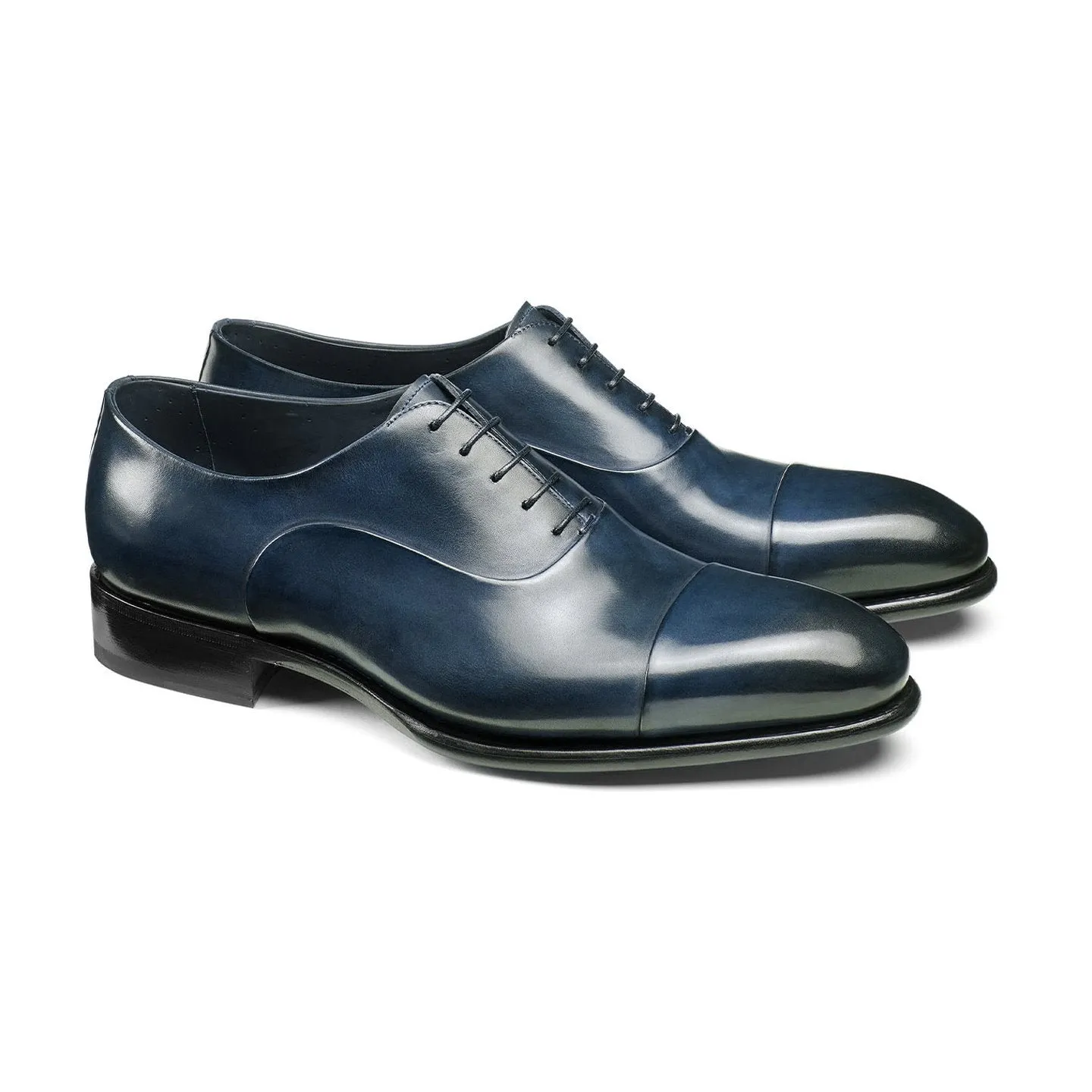 Flat Feet Shoes - Navy Blue Leather Woodford Balmoral Toe Cap Oxfords with Arch Support sold by Costoso Italiano