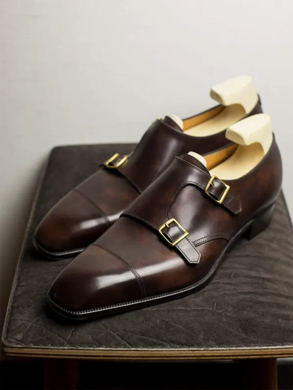 Brown Leather Lysander Toe Cap Monk Straps - Formal Shoes - AW24 sold by Costoso Italiano