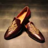 Burgundy Leather Embroidery Work Peshawari Loafers | Wedding Shoes for Groom | Shoes for Haldi Mehendi Sangeet sold by Costoso Italiano