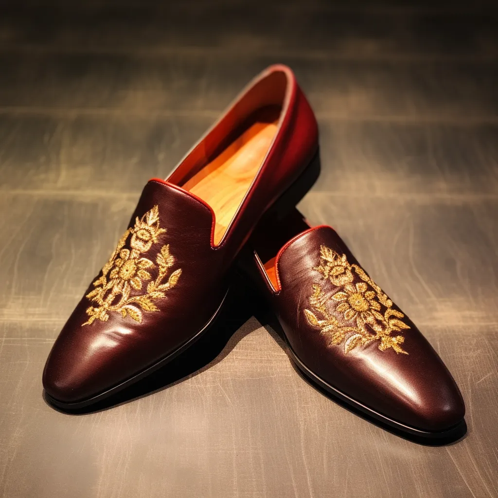 Burgundy Leather Embroidery Work Peshawari Loafers | Wedding Shoes for Groom | Shoes for Haldi Mehendi Sangeet sold by Costoso Italiano