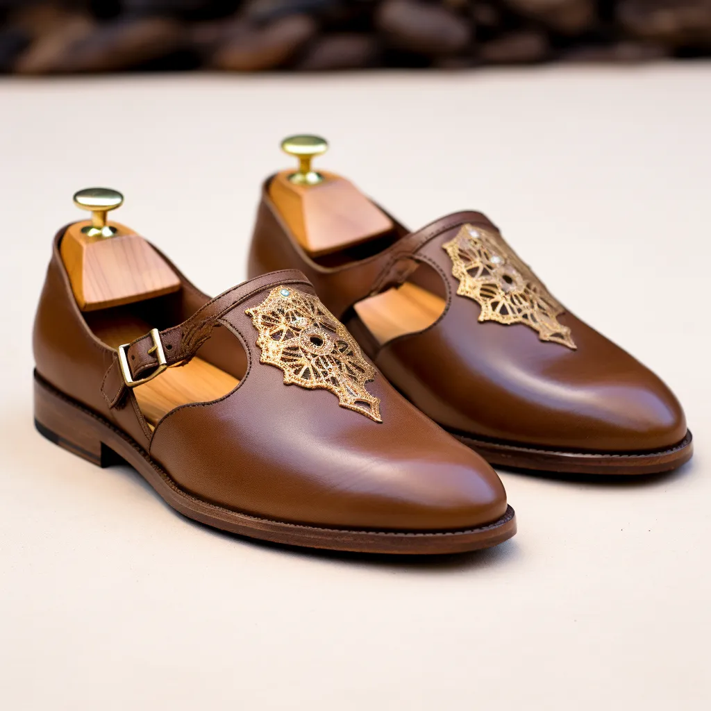 Brown Leather Embroidery Work Peshawari Loafers | Wedding Shoes for Groom | Shoes for Haldi Mehendi Sangeet - Wedding Essentials sold by Costoso Italiano