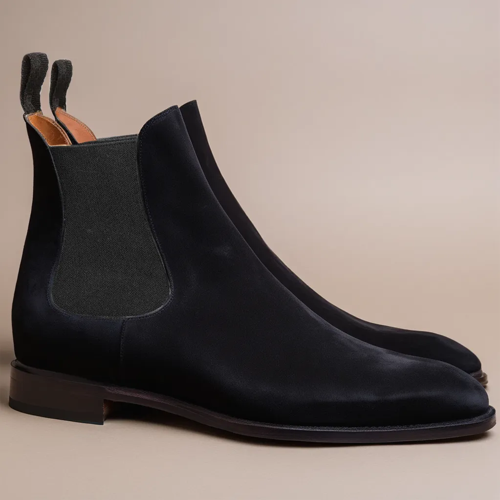 Flat Feet Shoes - Black Suede Leather Fenland Slip On Chelsea Boots with Arch Support sold by Costoso Italiano