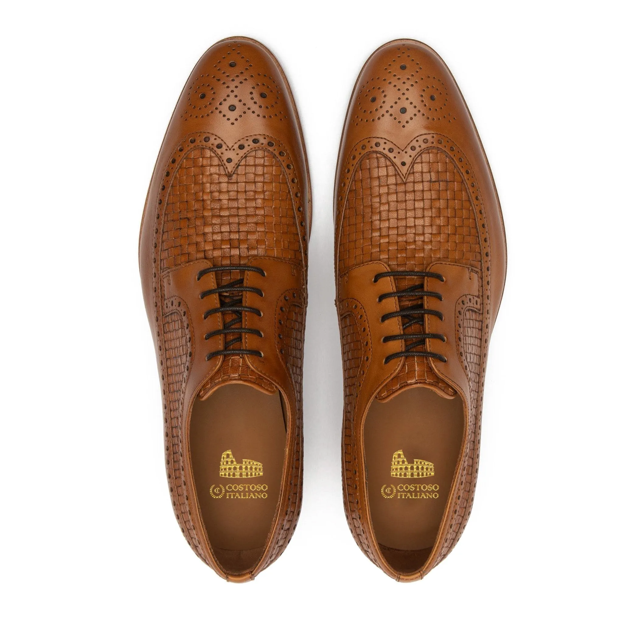 Flat Feet Shoes - Tan Braided Leather Norwood Brogue Derby Shoes with Arch Support sold by Costoso Italiano product image thumbnail 2