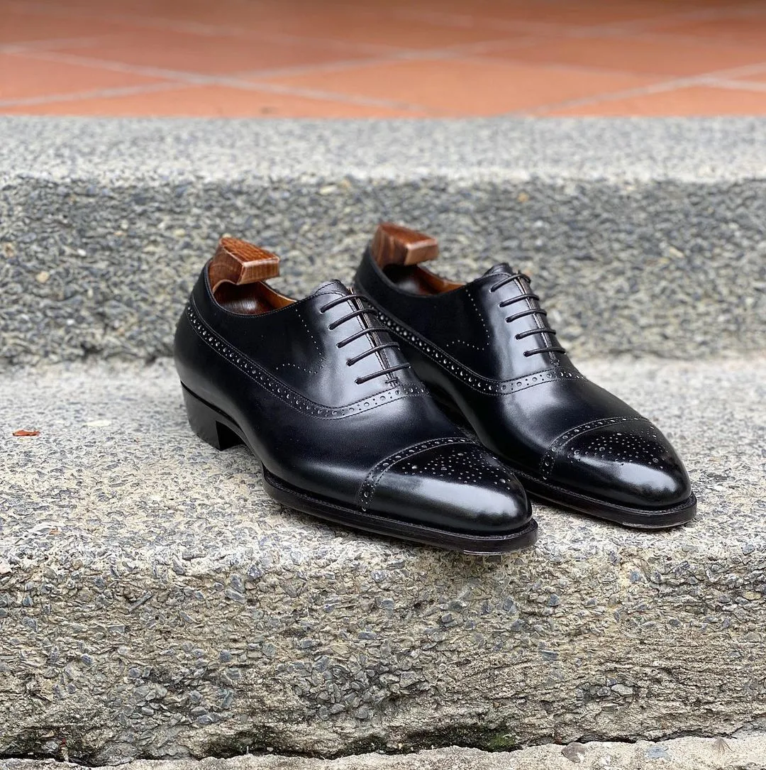 Black Leather Olara Brogue Toe Cap Oxfords - Formal Shoes - AW24 sold by Costoso Italiano