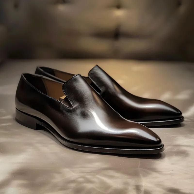 Black Leather Pointed Toe Cap Boardroom Brilliance Loafer - Summer 2024 Collection sold by Costoso Italiano