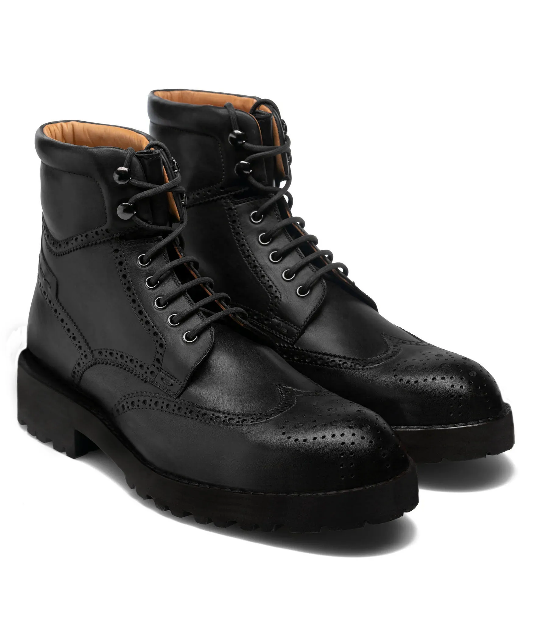 Luxury Edition - Artisian Made Height Increasing Black Italian Leather Troyes Chunky Derby Boots sold by Costoso Italiano