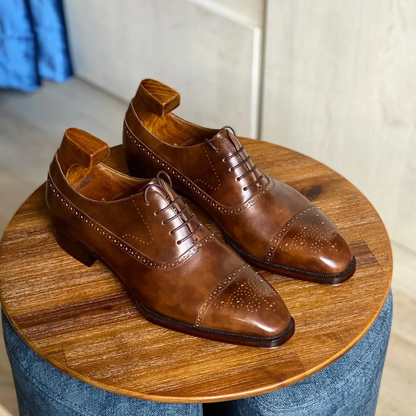 Tan Leather Medara Brogue Toe Cap Oxfords - Formal Shoes - AW24 sold by Costoso Italiano