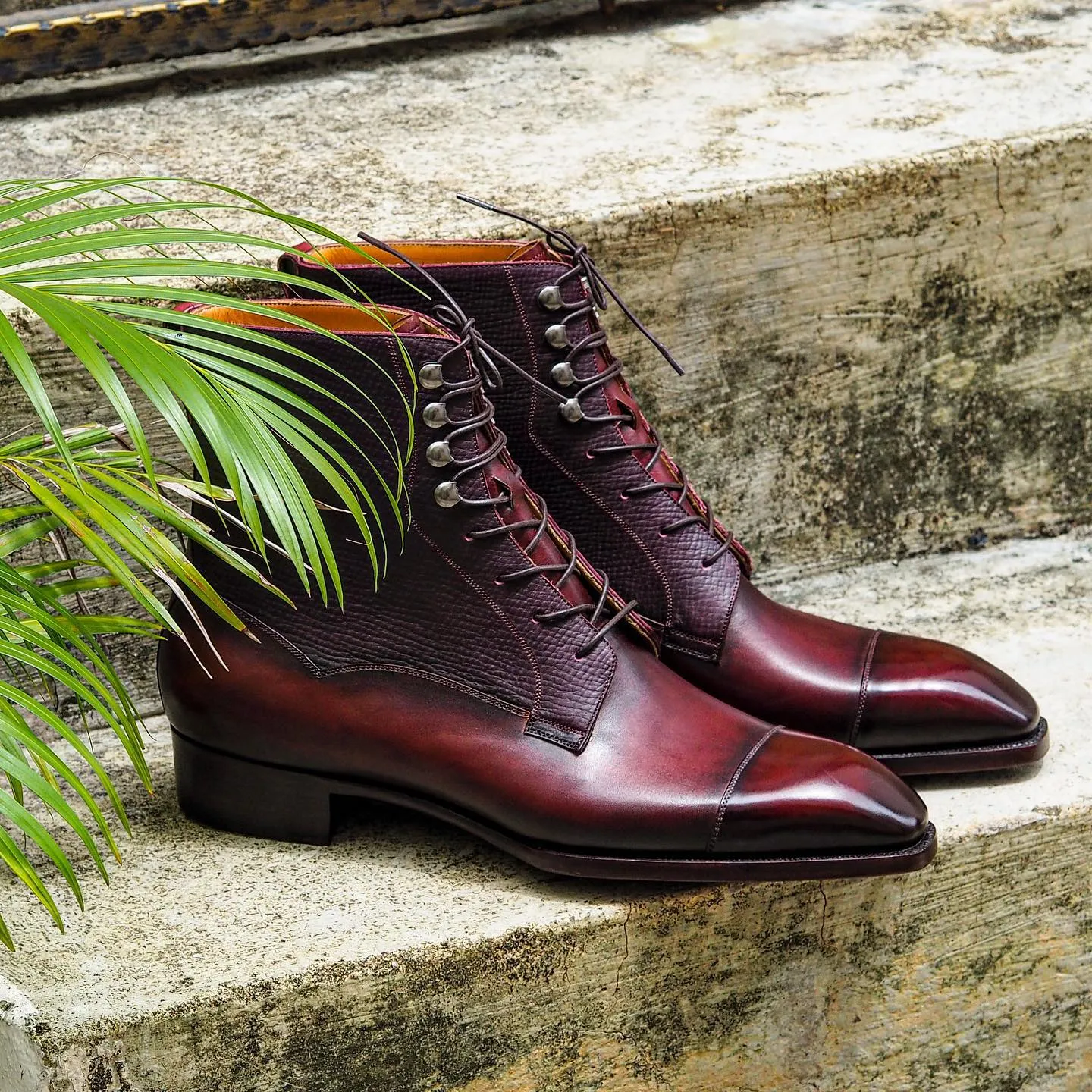 Burgundy Brown Leather Arezzo Lace Up Toe Cap Derby Boots - AW24 sold by Costoso Italiano