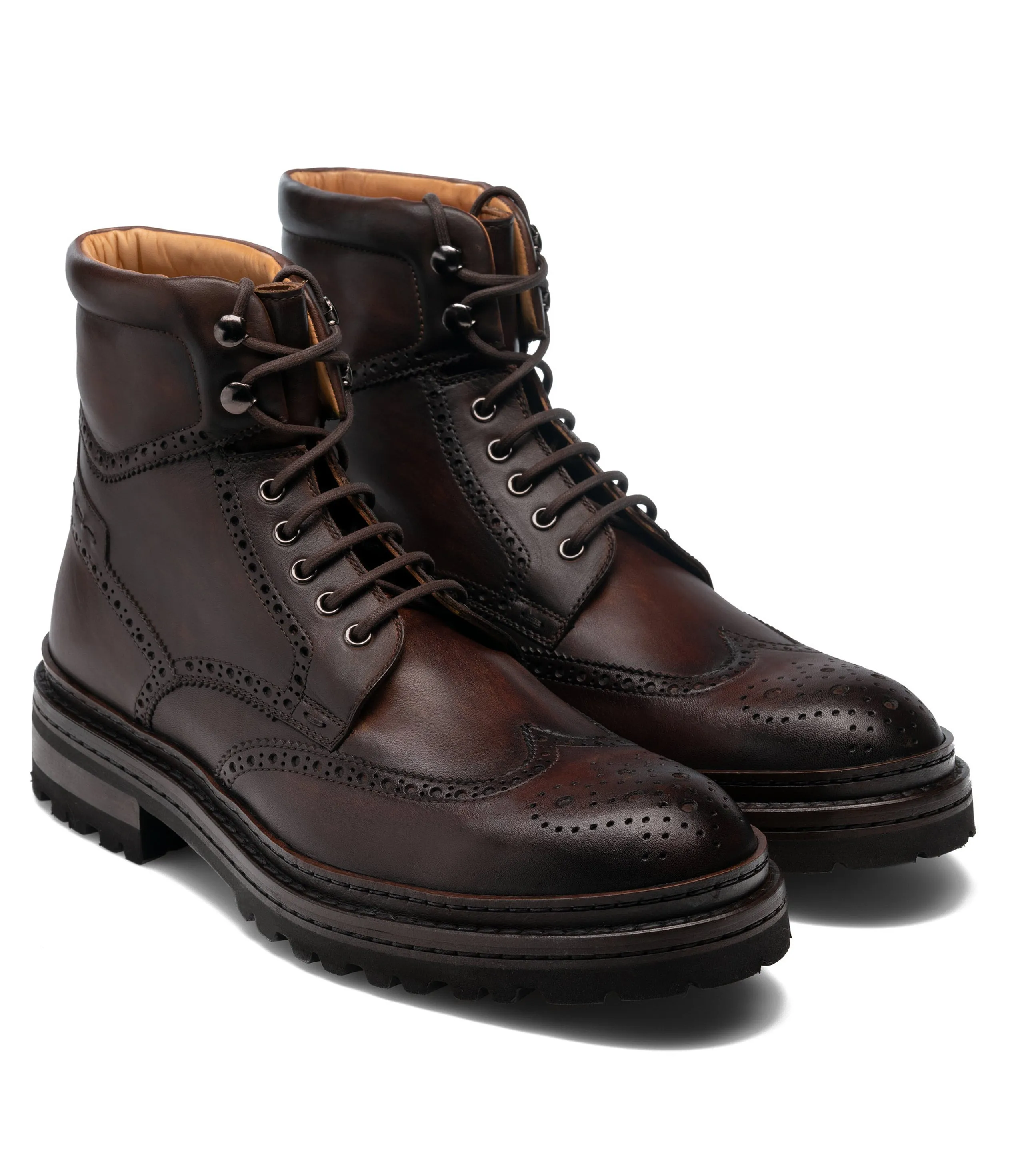 Height Increasing Brown Leather Troyes Chunky Derby Boots - AW24 - Hiking and Trekking Boots sold by Costoso Italiano
