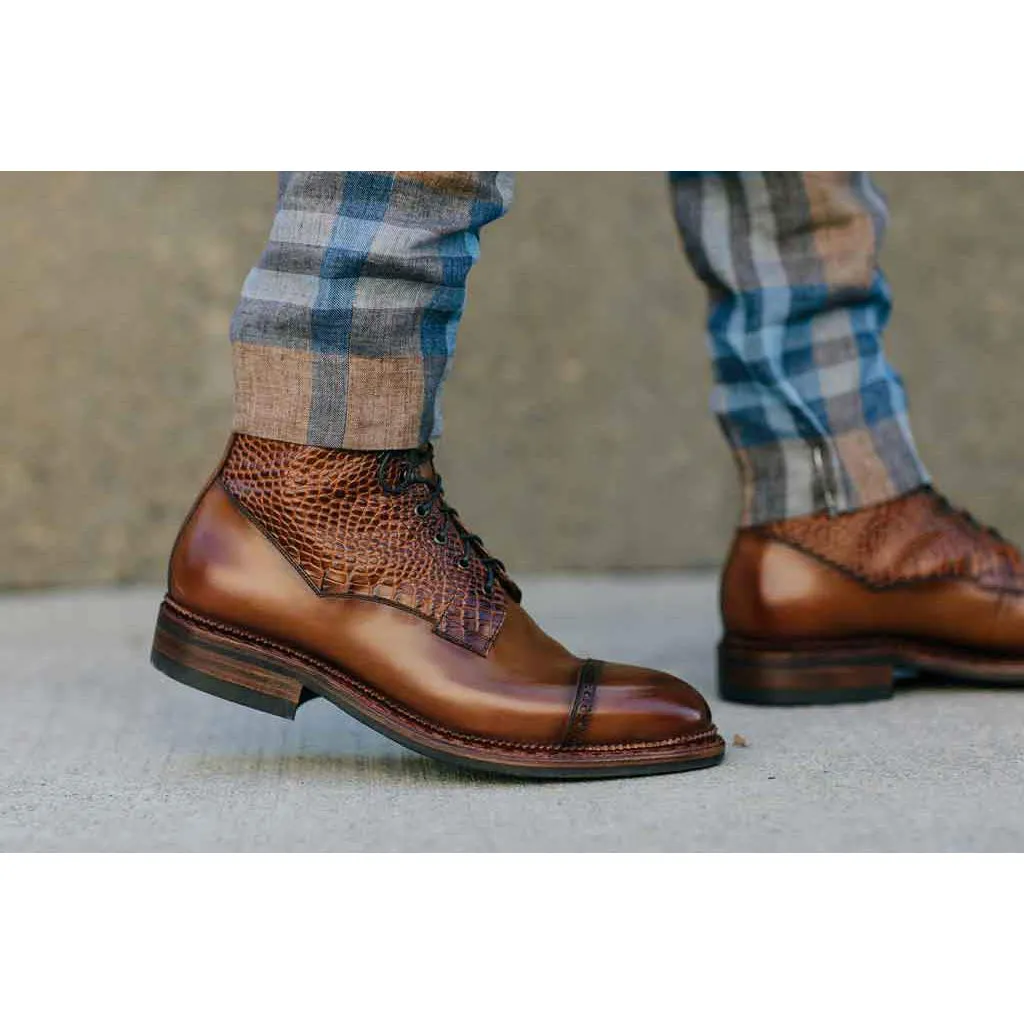 Height Increasing Tan Alligator Textured Leather Furzton Lace Up Boots sold by Costoso Italiano product image thumbnail 4