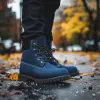 Blue Leather Alpi Ankle Rugged Lace Up Combat Hiking Boots with Chunky Track Sole sold by Costoso Italiano