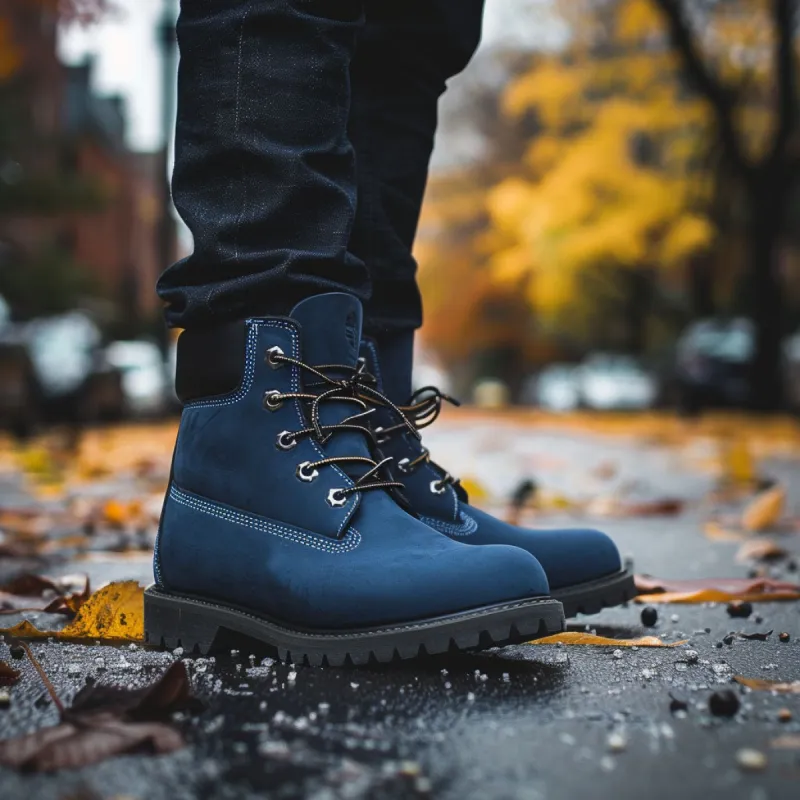 Blue Leather Alpi Ankle Rugged Lace Up Combat Hiking Boots with Chunky Track Sole sold by Costoso Italiano