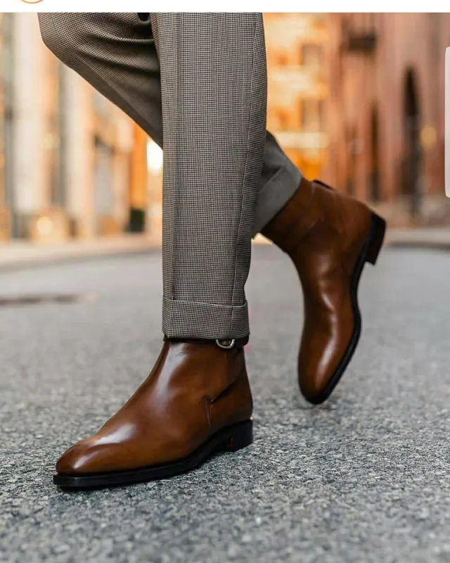 Height Increasing Brown Leather Amarante Slip On Jodhpur Boots sold by Costoso Italiano