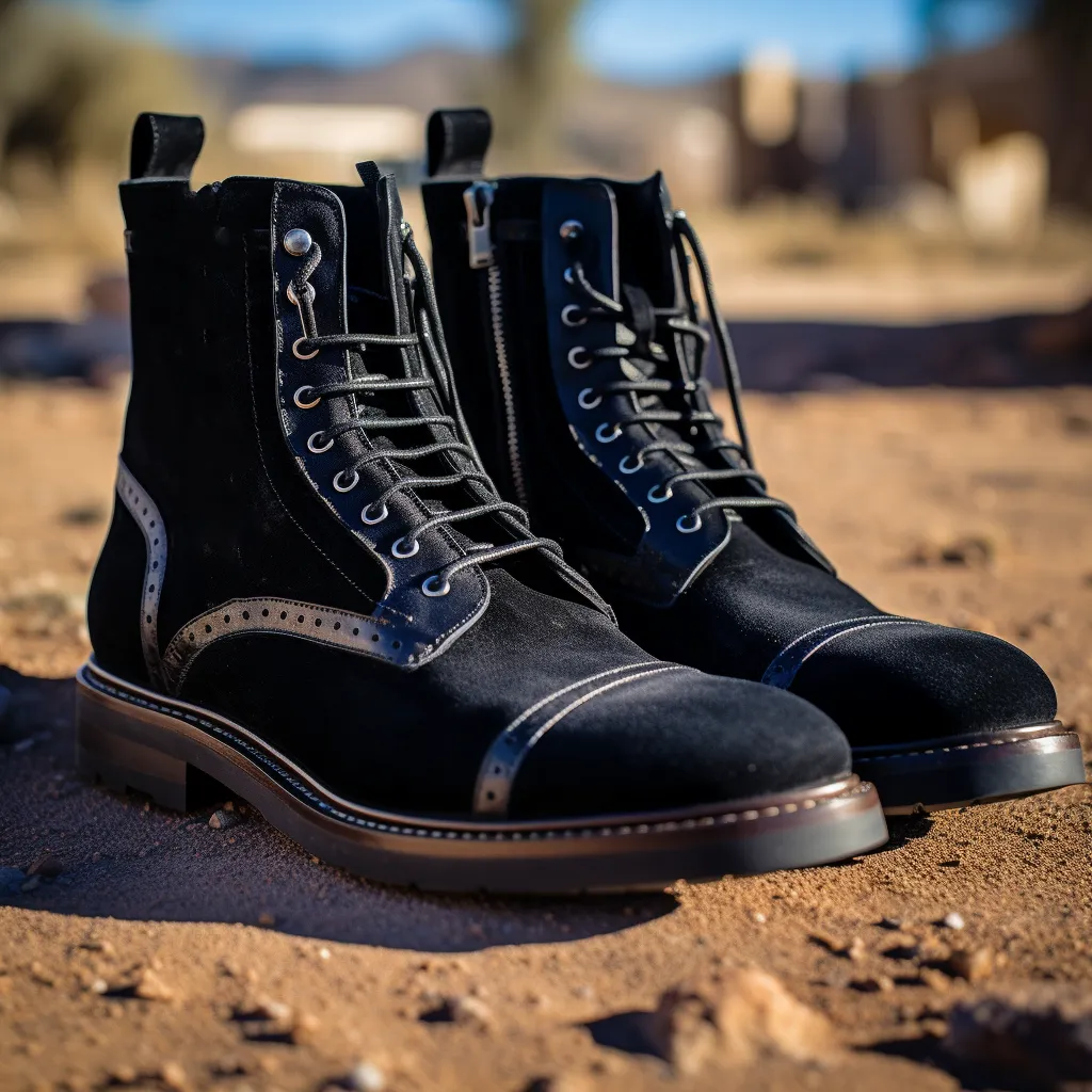 Black Suede Querida Lace Up Derby Brogue Toe Cap Boots with Zipper - AW24 sold by Costoso Italiano