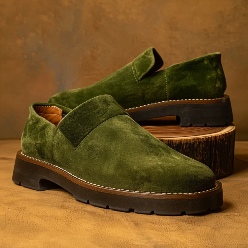 Green Suede Leather Royal Look Slip-On Loafers - Summer 2024 Collection sold by Costoso Italiano