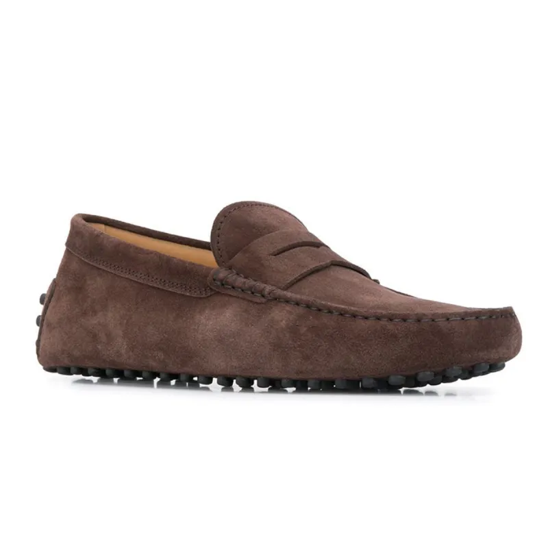 Height Increasing Brown Suede Alcalde Penny Driving Loafers sold by Costoso Italiano