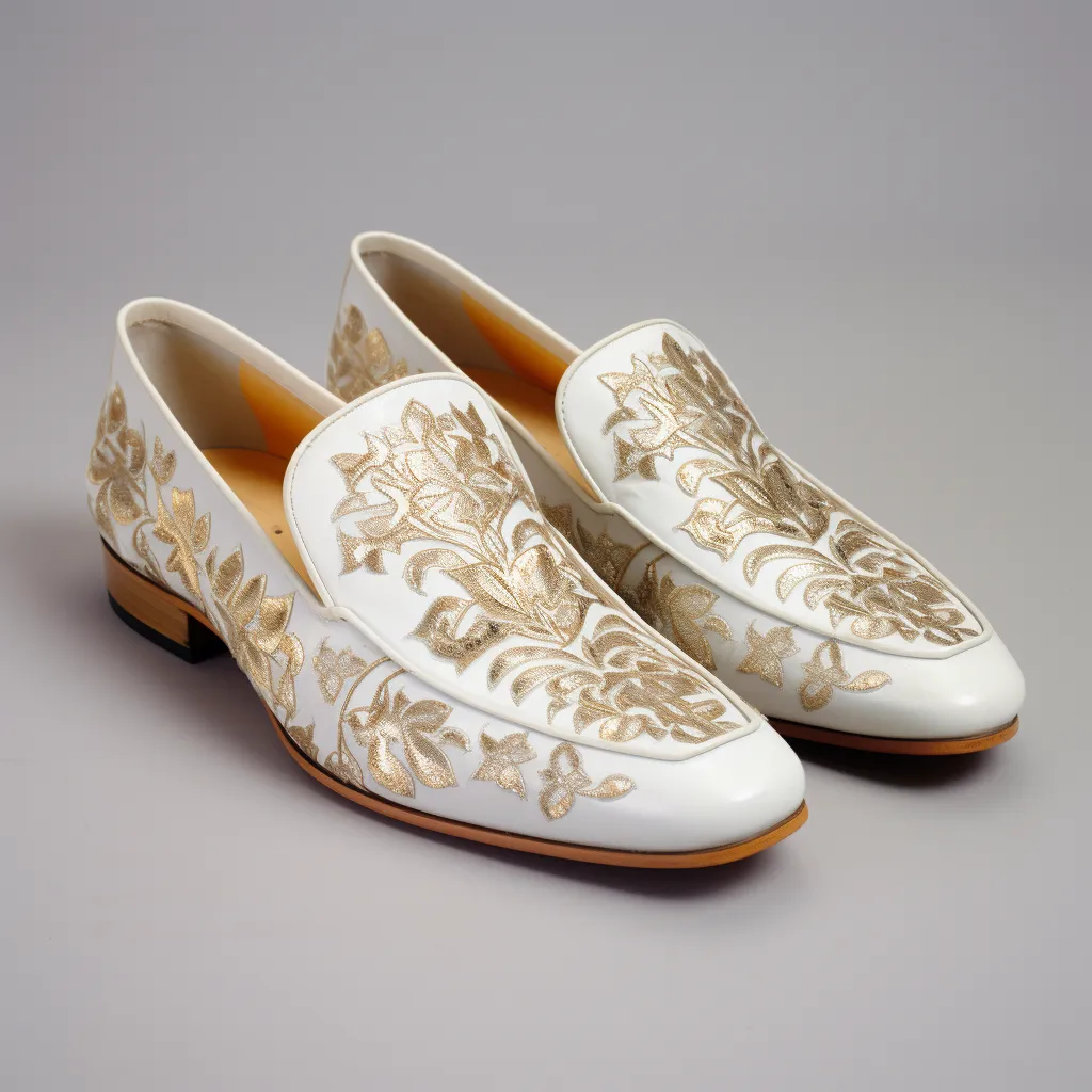 White Velvet Embroidery Work Leather Peshawari Loafers | Wedding Shoes for Groom | Shoes for Haldi Mehendi Sangeet sold by Costoso Italiano
