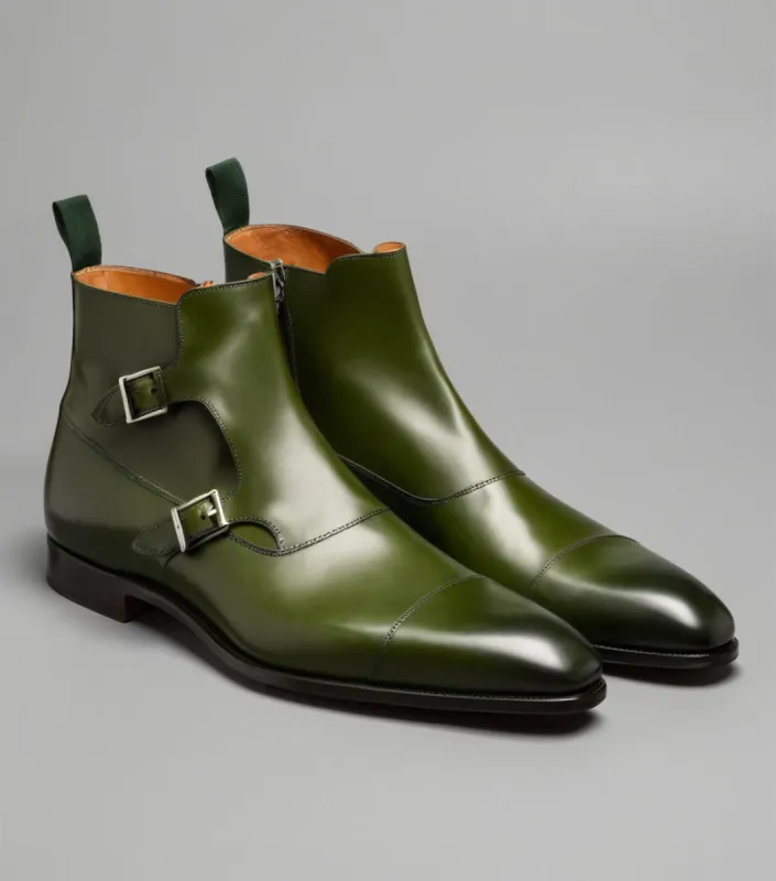 Green Leather Bordeaux Zipper Monk Strap Boots sold by Costoso Italiano