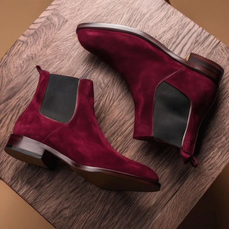 Burgundy Suede Leather Seville Slip On Chelsea Boots sold by Costoso Italiano