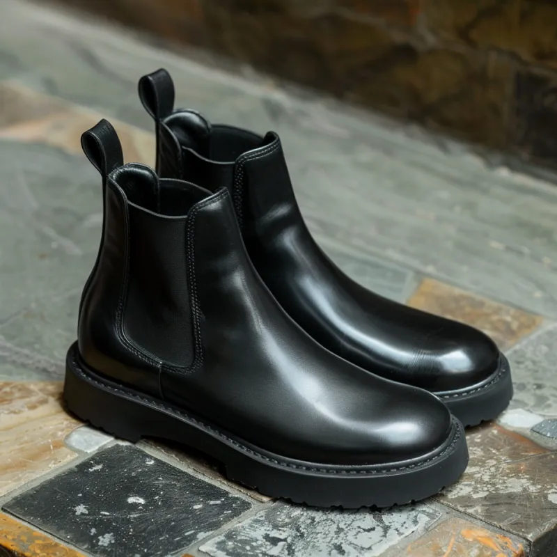 Black Leather Ammone With Thick Sole Chelsea Boot sold by Costoso Italiano