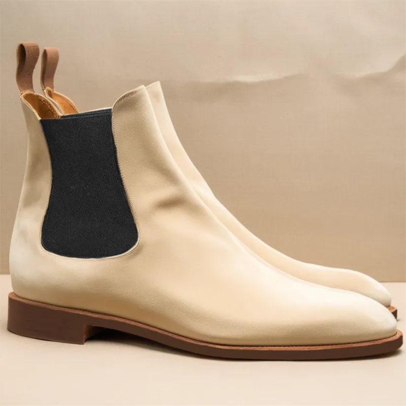 Flat Feet Shoes - Cream Suede Leather Fenland Slip On Chelsea Boots with Arch Support sold by Costoso Italiano