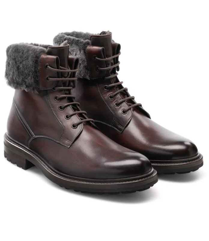 Height Increasing Brown Leather Avigon Chunky Derby Boots sold by Costoso Italiano