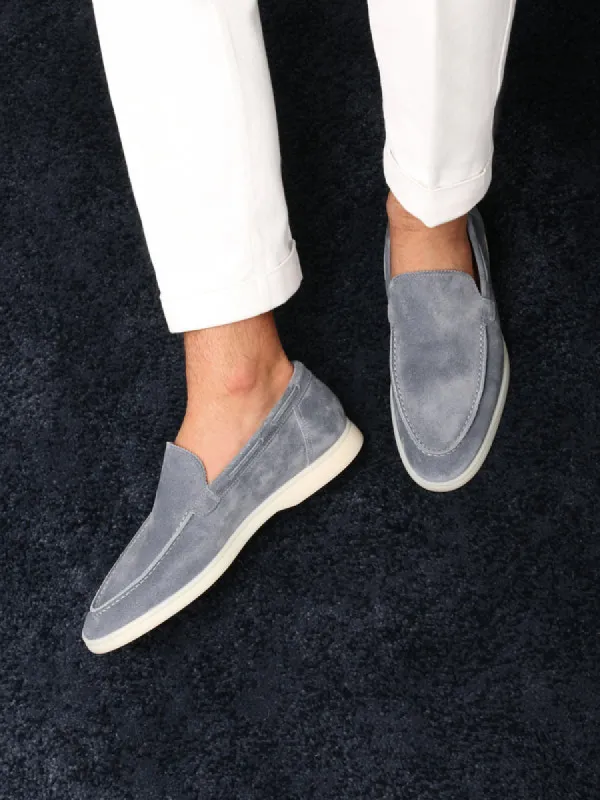 Blue Suede Athena Yatch Loafers with White Soles - Summer 2024 Collection sold by Costoso Italiano