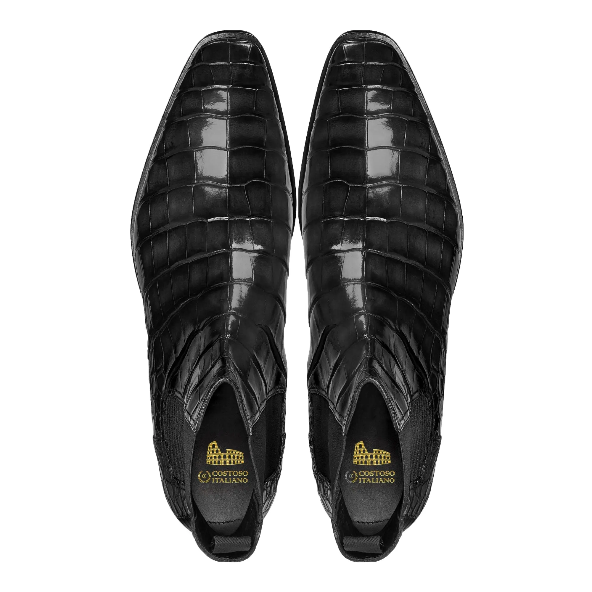 Height Increasing Black Alligator Textured Leather Evington Chelsea Slip On Boots sold by Costoso Italiano product image thumbnail 2