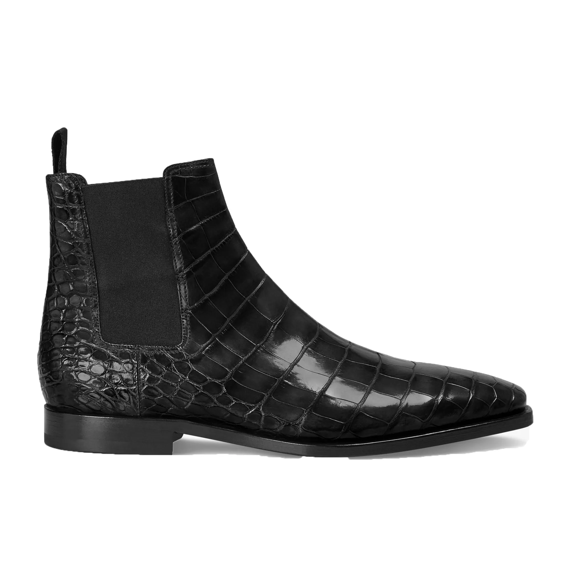 Height Increasing Black Alligator Textured Leather Evington Chelsea Slip On Boots sold by Costoso Italiano product image thumbnail 3