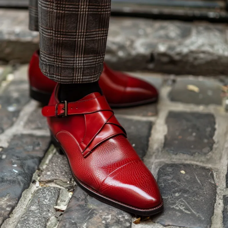 Red Leather Macario Monk Strap sold by Costoso Italiano