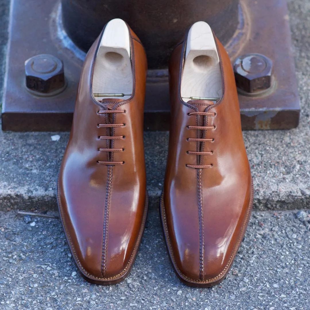 Height Increasing Tan Leather Madeira Toecap Oxfords - Formal Shoes sold by Costoso Italiano