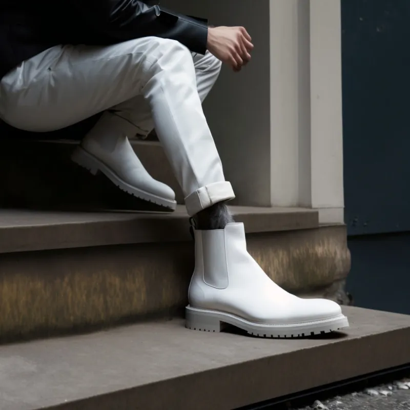 White Leather Owen Chunky Chelsea Boots - Summer 2024 Collection sold by Costoso Italiano