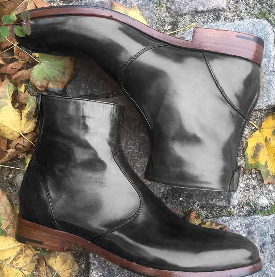 Black Leather Batalha Zipper Boots sold by Costoso Italiano
