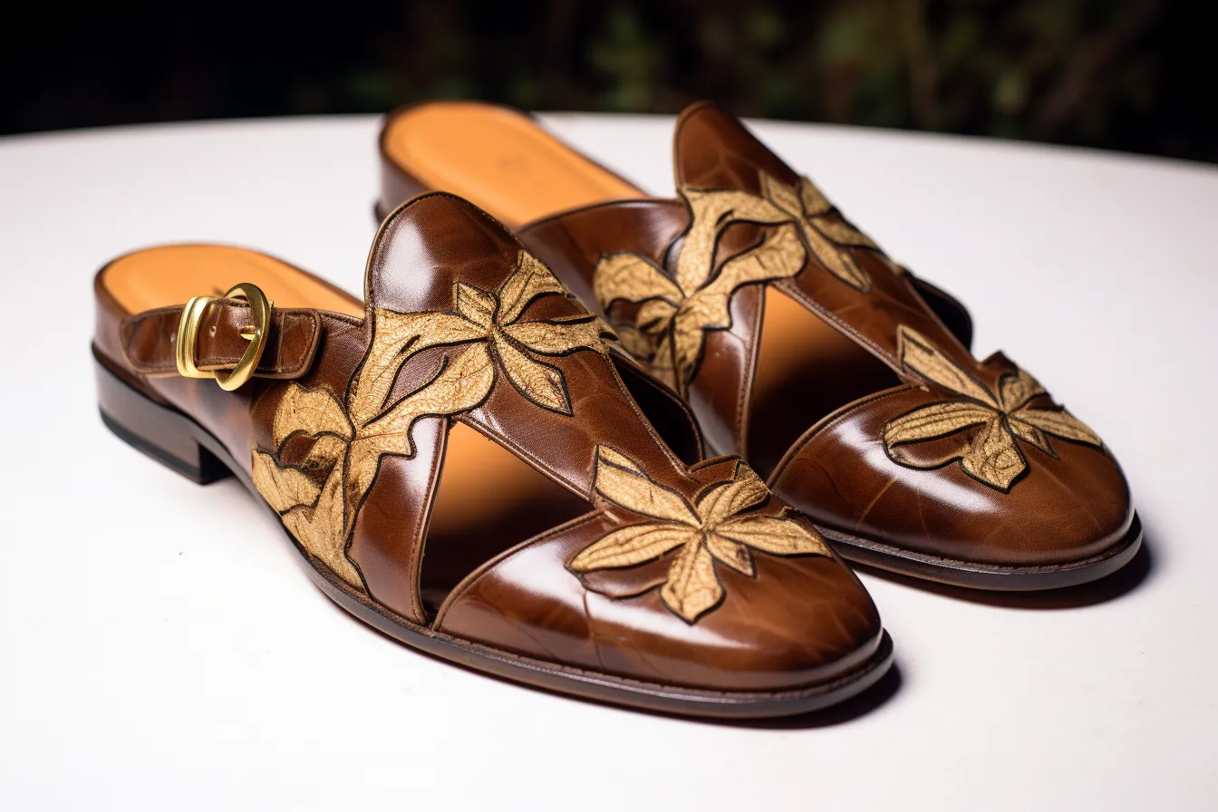 Brown Leather Embroidery Work Peshawari Loafers | Wedding Shoes for Groom | Shoes for Haldi Mehendi Sangeet sold by Costoso Italiano