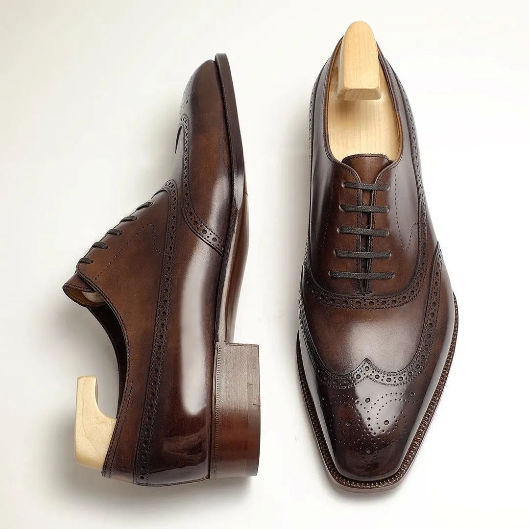 Brown Leather Cedara Brogue Wingtip Oxfords - Formal Shoes sold by Costoso Italiano product image thumbnail 2