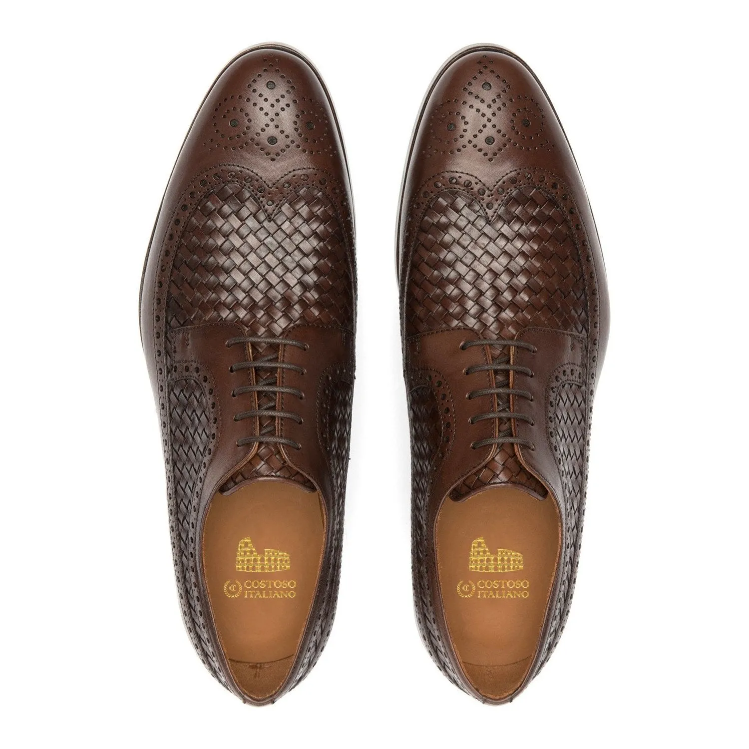 Brown Leather Norwood Brogue Derby Shoes sold by Costoso Italiano