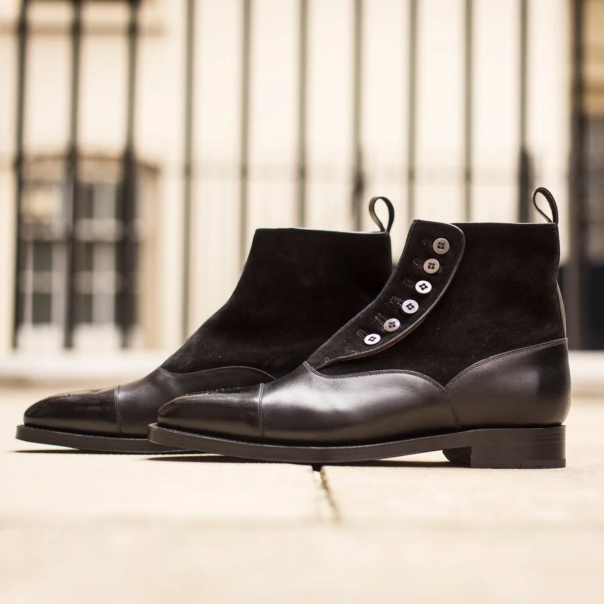 Black Leather and Suede Granity Buttoned Up Oxford Boots - AW22 sold by Costoso Italiano product image thumbnail 2