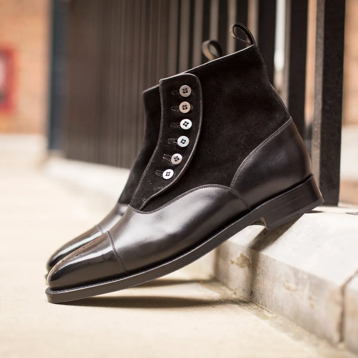 Black Leather and Suede Granity Buttoned Up Oxford Boots - AW22 sold by Costoso Italiano